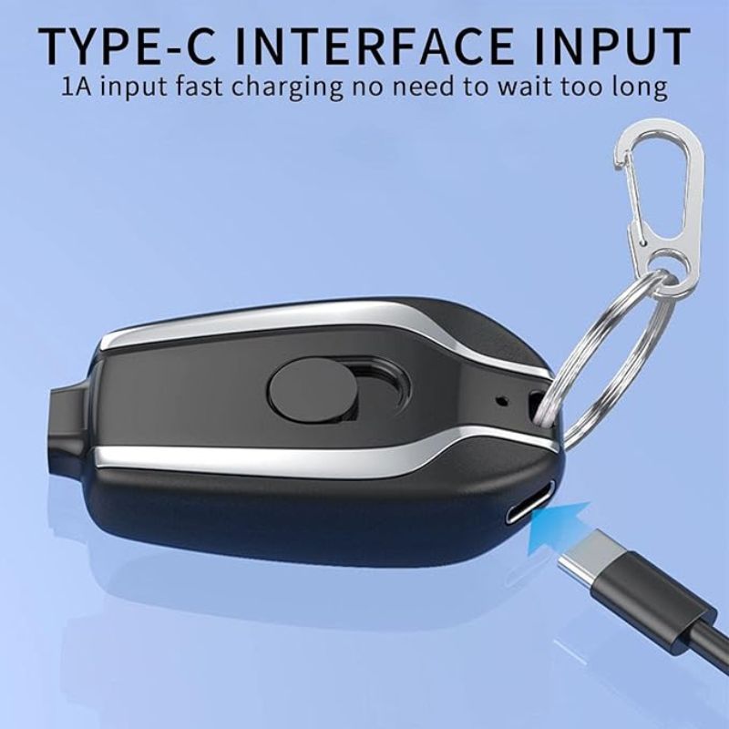 1500 MAH Emergency Power Bank Charger Keychain for Phones, Earbuds, and Wireless Devices