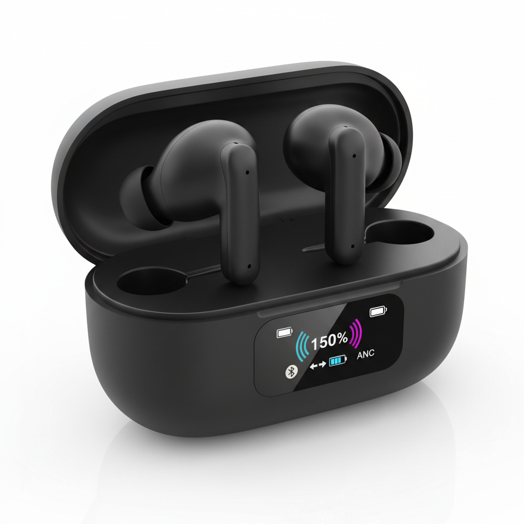 A9 Pro ANC Bluetooth 5.4 Wireless Earbuds with Smart Screen and Active Noise Cancellation