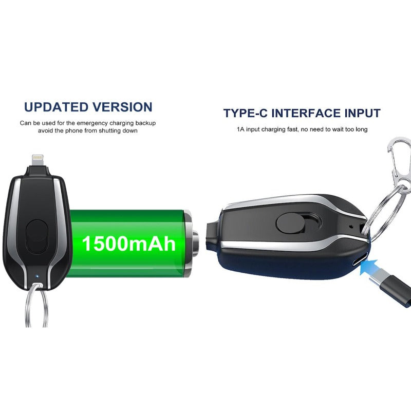 1500 MAH Emergency Power Bank Charger Keychain for Phones, Earbuds, and Wireless Devices