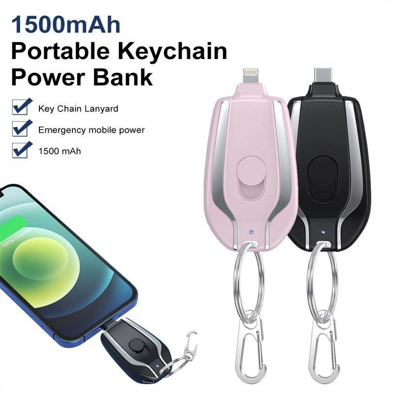 1500 MAH Emergency Power Bank Charger Keychain for Phones, Earbuds, and Wireless Devices