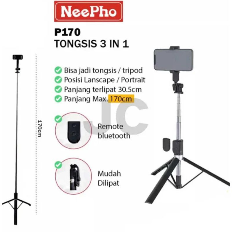 NeePho P170S | Mobile Stand |Selfie Stick | Tripod | Extendable , Bluetooth Remote, Universal Smartphone Mount | Durable Metal Build & Lightweight Design