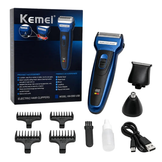 Kemei USB Rechargeable Electric Hair Trimmer Clipper Shaver Model KM 5560 Shaving Machine with Nose Trimmer Attachment