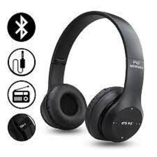 4-in-1  Wireless Headphones P47 | Bluetooth Foldable Headset | Stereo Sound | FM Radio & SD Card Support | Built-in Microphone