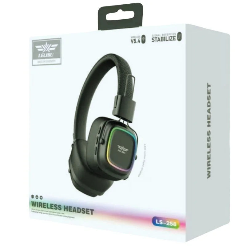 Lelisu LS-258 Wireless Bluetooth 5.4 Headphones | Deep Bass Over-Ear Gaming Headset with LED Lights & Mic