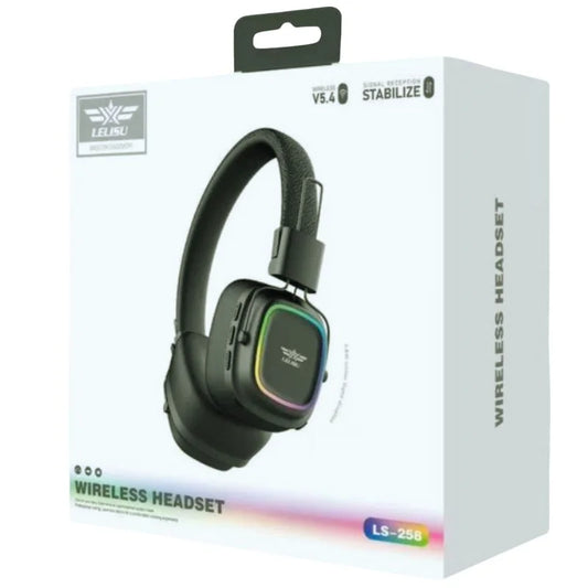 Lelisu LS-258 Wireless Bluetooth 5.4 Headphones | Deep Bass Over-Ear Gaming Headset with LED Lights & Mic