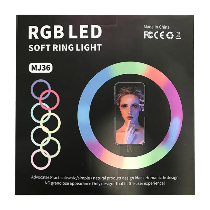 | MJ36 RGB|   LED Ring Light 36cm with 16 Colors, Brightness Control & Phone Holder