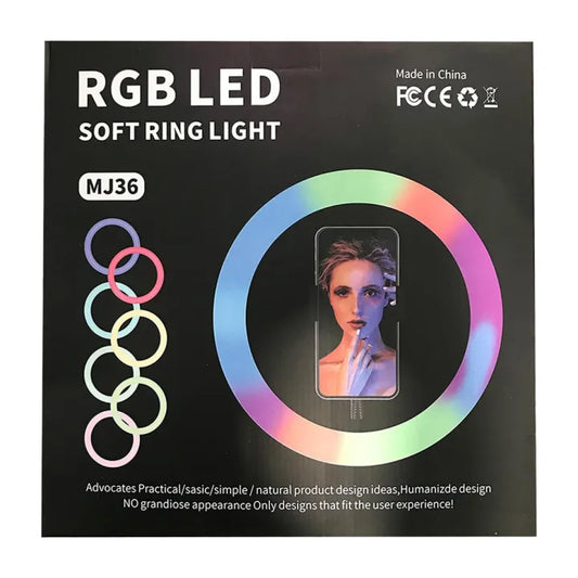 | MJ36 RGB|   LED Ring Light 36cm with 16 Colors, Brightness Control & Phone Holder