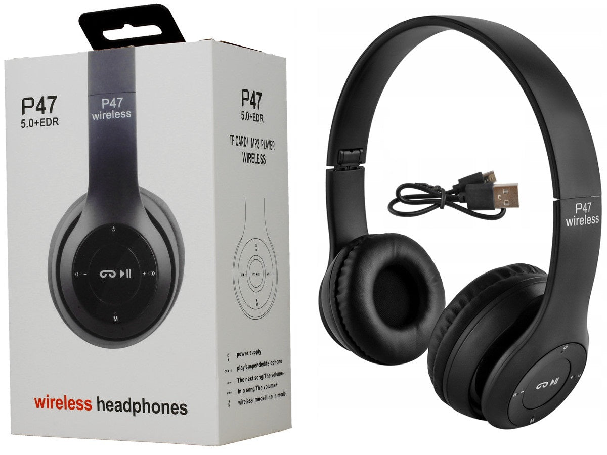 4-in-1  Wireless Headphones P47 | Bluetooth Foldable Headset | Stereo Sound | FM Radio & SD Card Support | Built-in Microphone