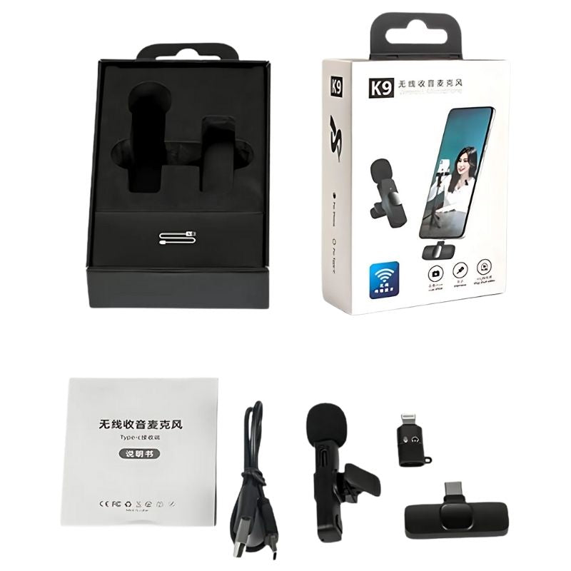 K9 Wireless Collar Microphone | Smart Noise Reduction, Ultra Clear Audio, Plug-and-Play Mic for iOS & Type-C Devices Vlog, Live Stream, & Video