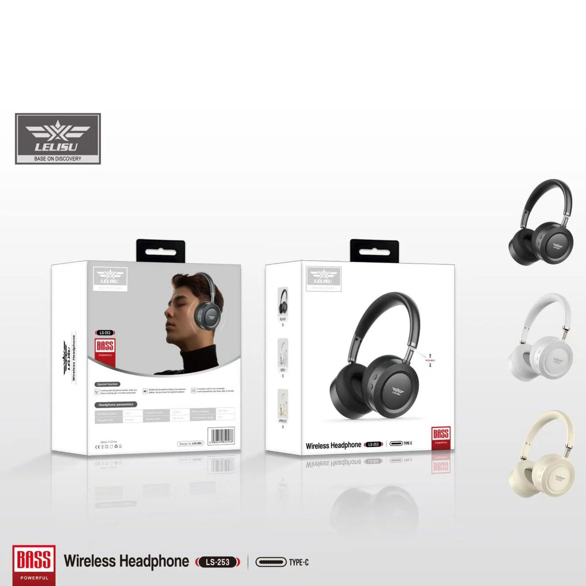 Lelisu LS-253 Wireless Blutooth Headphones | Deep Bass Over-Ear Comfortable Headset with Soft Cushion Earpads with Bilt In Microphone  & Type-C Fast Charging
