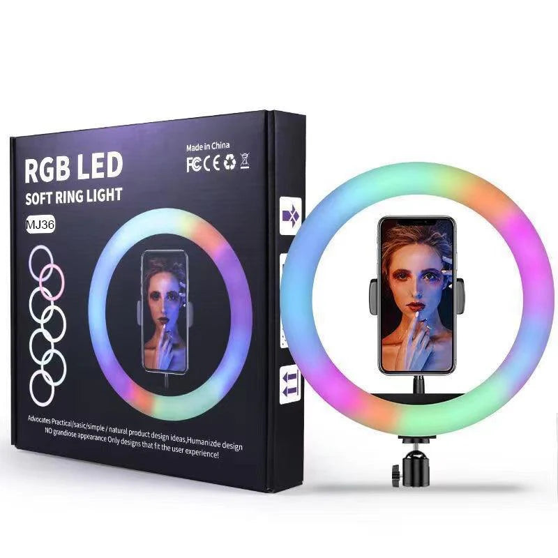 | MJ36 RGB|   LED Ring Light 36cm with 16 Colors, Brightness Control & Phone Holder
