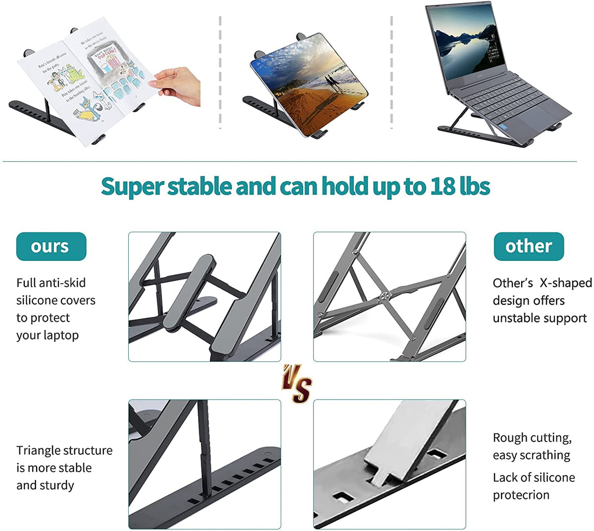Foldable Plastic Laptop Stand – Lightweight, Portable, Travel Friendly & Adjustable Holder for Home, Desk, Office Uses,