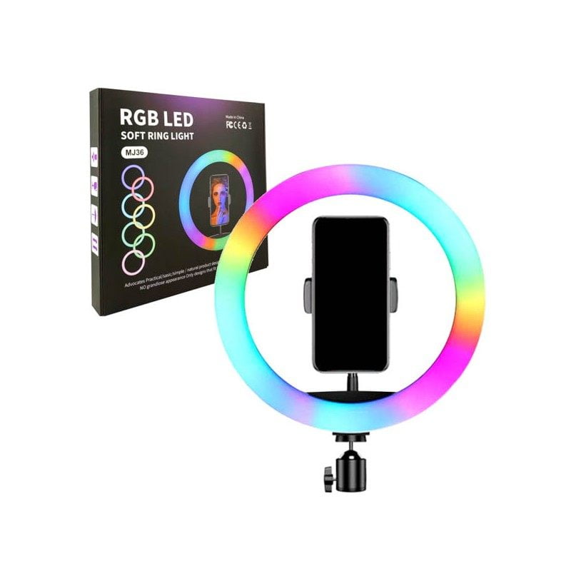 | MJ36 RGB|   LED Ring Light 36cm with 16 Colors, Brightness Control & Phone Holder