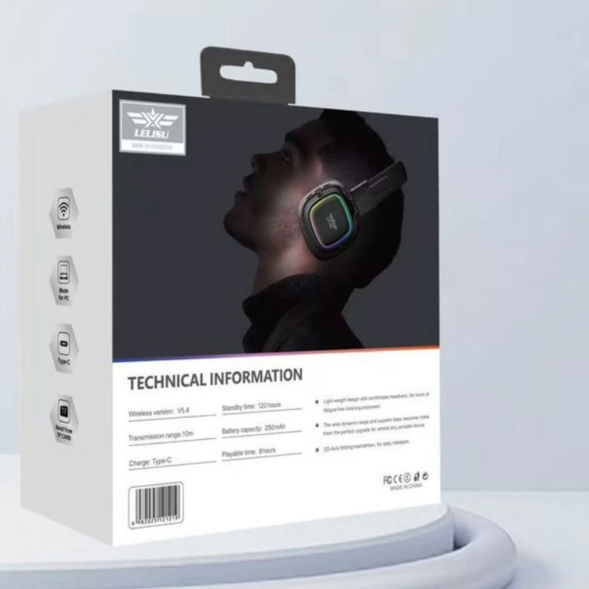 Lelisu LS-258 Wireless Bluetooth 5.4 Headphones | Deep Bass Over-Ear Gaming Headset with LED Lights & Mic