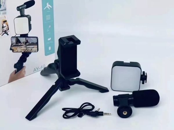 AY-49 Video Vlogging Set| 4-in-1 Recording Tripod, YouTube, TikTok, Live Stream Video Making Kit with LED Light, Mic, & Wireless Remote for Phone