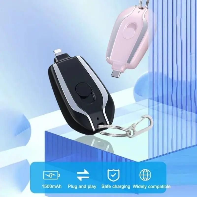 1500 MAH Emergency Power Bank Charger Keychain for Phones, Earbuds, and Wireless Devices