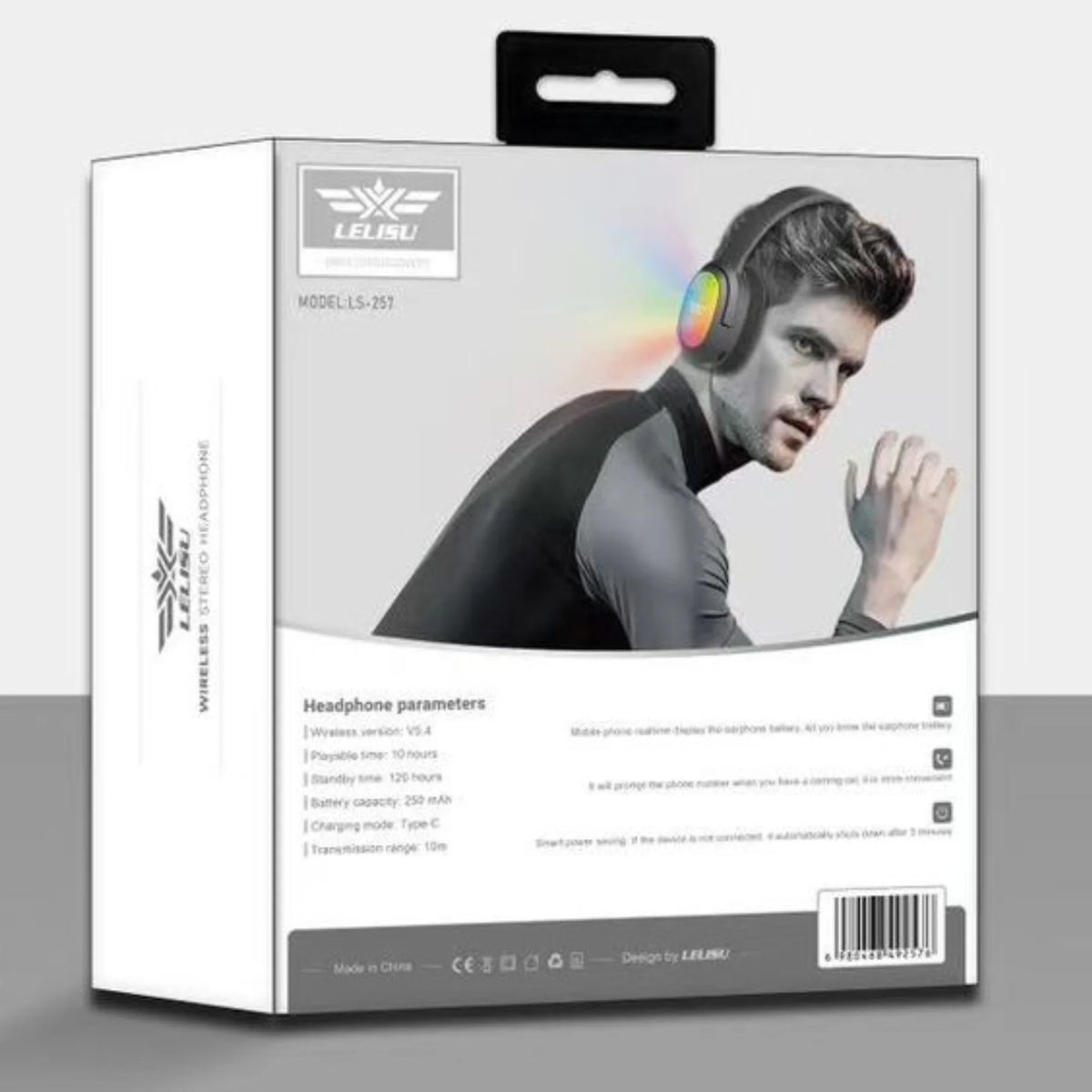 Lelisu LS-257 Wireless Bluetooth 5.4 Over-Ear Headphones with RGB LED Lights & Type-C Fast Charging — Deep Bass Stereo Gaming Headset with Built-in Mic