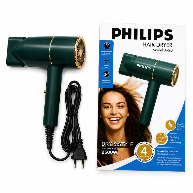 PHILIPS A-20 Hair Dryer | 2500W Salon Performance Hair Dryer | Intelligent Style Adapt Technology | Negative Ions