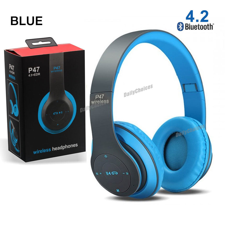 4-in-1  Wireless Headphones P47 | Bluetooth Foldable Headset | Stereo Sound | FM Radio & SD Card Support | Built-in Microphone