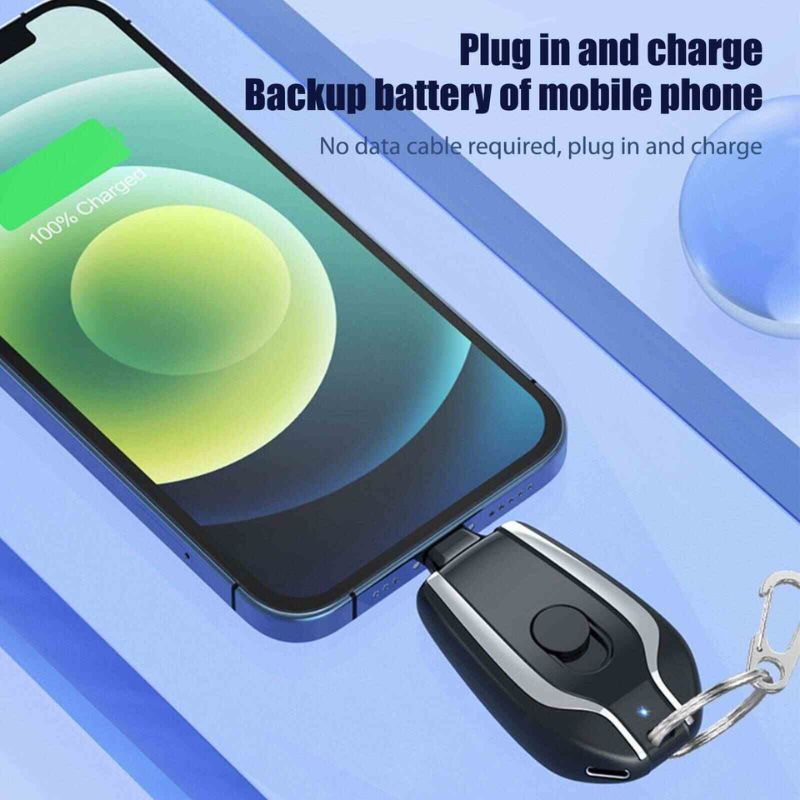 1500 MAH Emergency Power Bank Charger Keychain for Phones, Earbuds, and Wireless Devices
