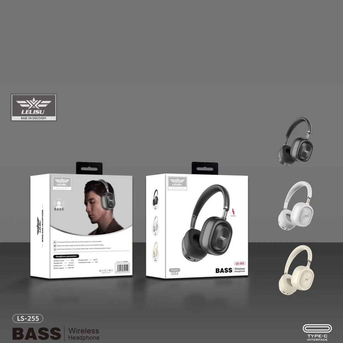 Lelisu LS-255 Wireless Bluetooth Headphones | Heavy Bass Over-Ear Headset with Total Comfort and Type-C Charging Cable
