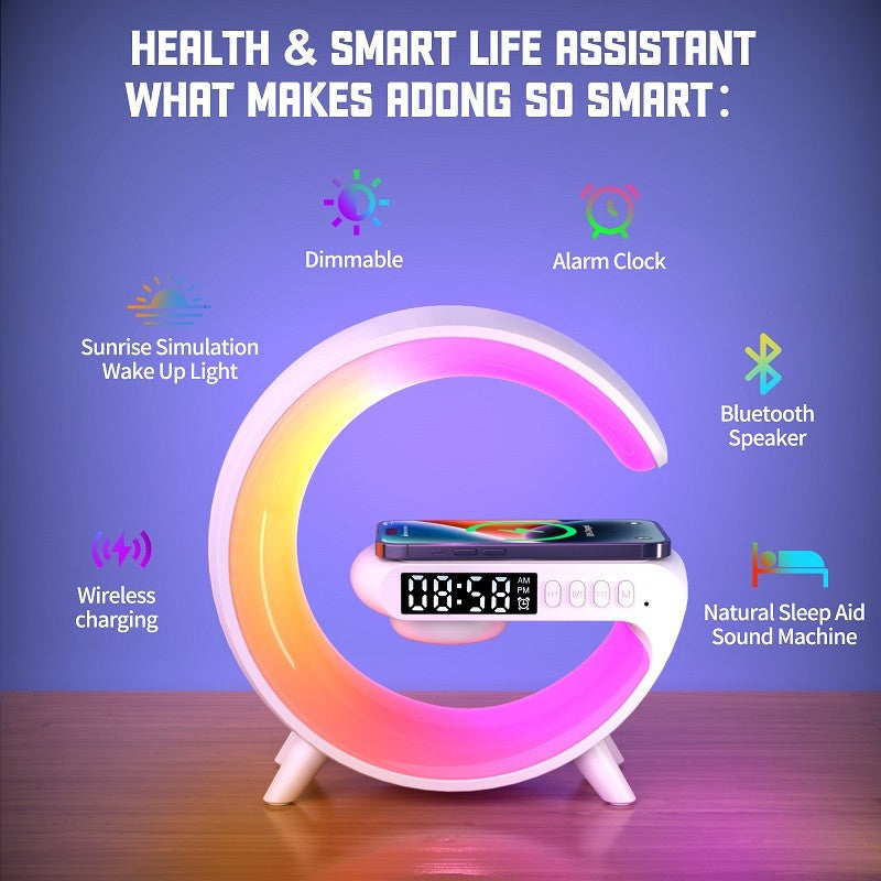 G63 Bluetooth Speaker with Wireless Charger | Atmosphere Wake-Up Light | Bedside Music Lamp | Multi-Mode Lighting