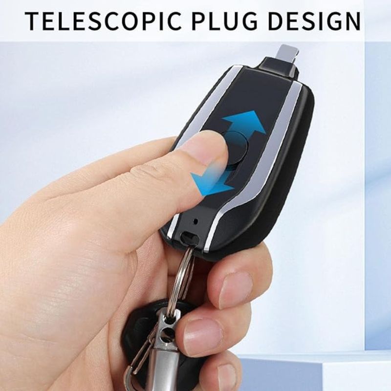 1500 MAH Emergency Power Bank Charger Keychain for Phones, Earbuds, and Wireless Devices