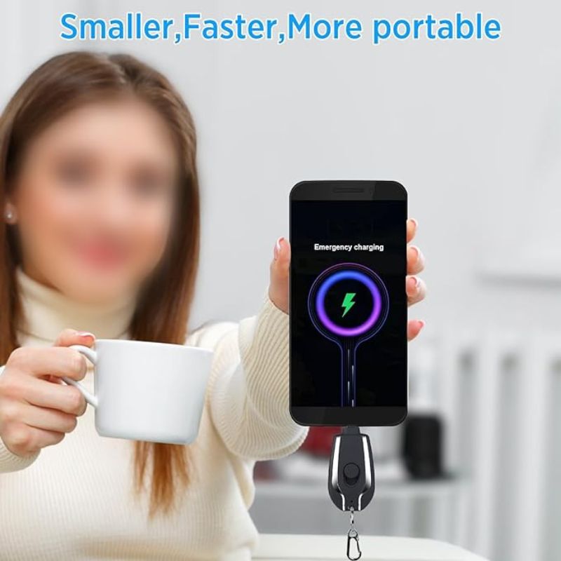 1500 MAH Emergency Power Bank Charger Keychain for Phones, Earbuds, and Wireless Devices
