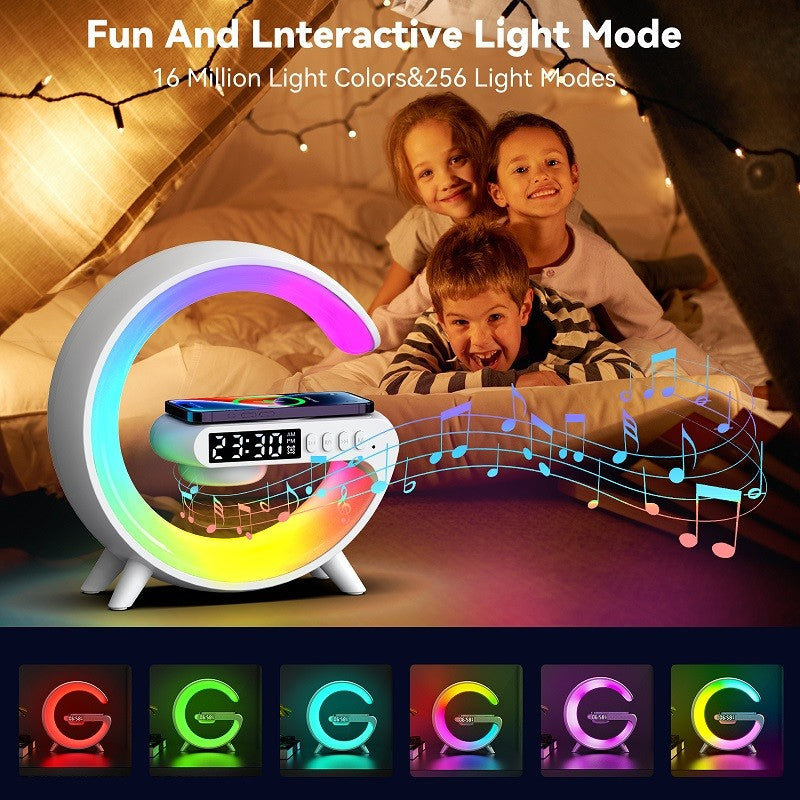 G63 Bluetooth Speaker with Wireless Charger | Atmosphere Wake-Up Light | Bedside Music Lamp | Multi-Mode Lighting
