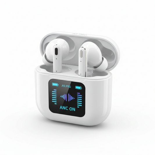 A9 Pro ANC Bluetooth 5.4 Wireless Earbuds with Smart Screen and Active Noise Cancellation